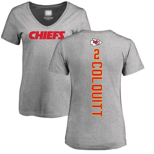 Women Kansas City Chiefs 2 Colquitt Dustin Ash Backer VNeck TShirt